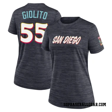 Women's Lucas Giolito San Diego Padres Obsidian 2026 City Connect Game Day Velocity T-Shirt